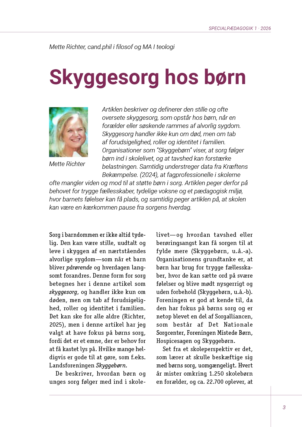 Fra nr 2026-1 Skyggesorg hos børn